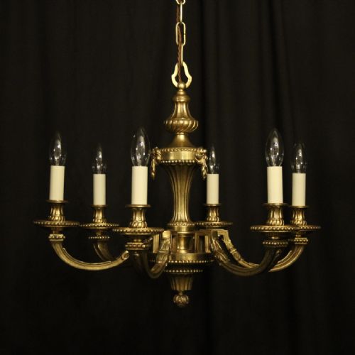 French Gilded Bronze 6 Light Antique Chandelier