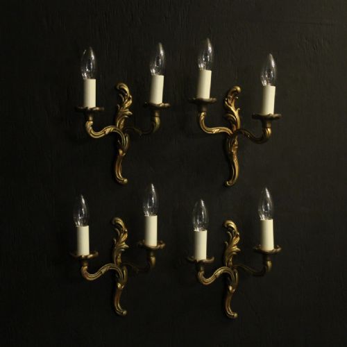 French Set of 4 Small Gilded Bronze Twin Arm Antique Wall Lights
