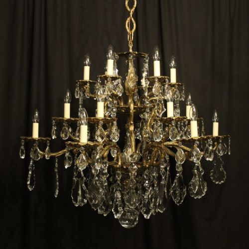 Italian Large Gilded Bronze & Crystal 19 Light Antique Chandelier