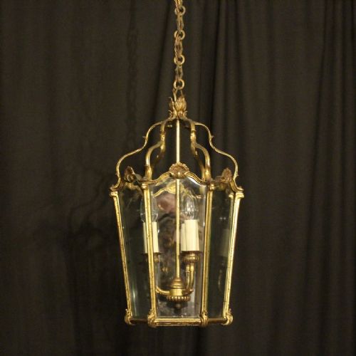 French Gilded Bronze Triple Light Antique Lantern