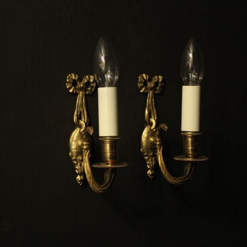 French Pair of Gilded Empire Antique Wall Lights