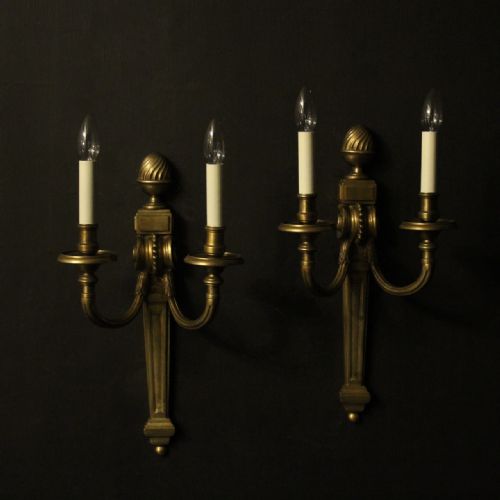 French Large Pair of Gilded Bronze Wall Lights