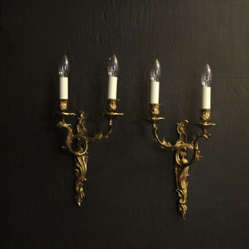 French Pair of Gilded Twin Arm Wall Lights