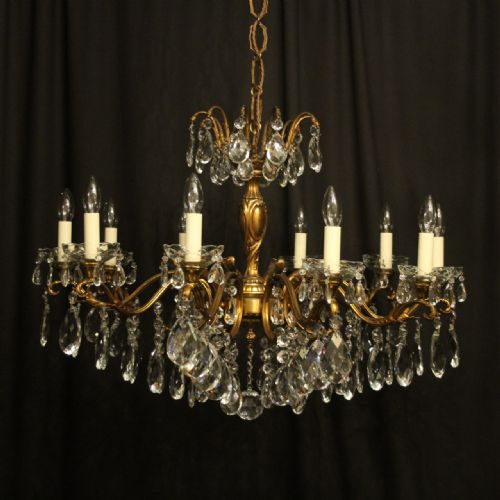 Italian Gilded Bronze & Crystal 10 Light Antique Chandelier