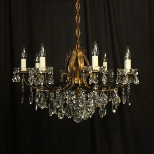 Italian Gilded & Crystal 8 Light Antique Chandelier