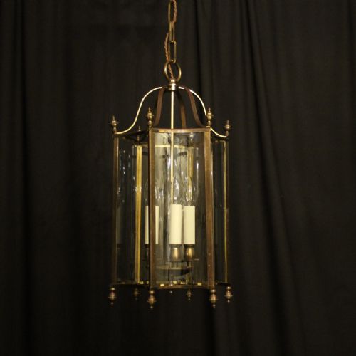 English Brass Triple Light Hexagonal Hall Lantern