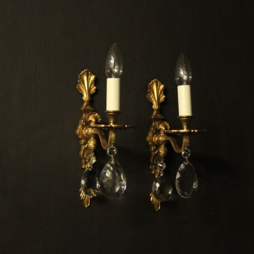 French Pair of Bronze Single Arm Antique Wall Lights