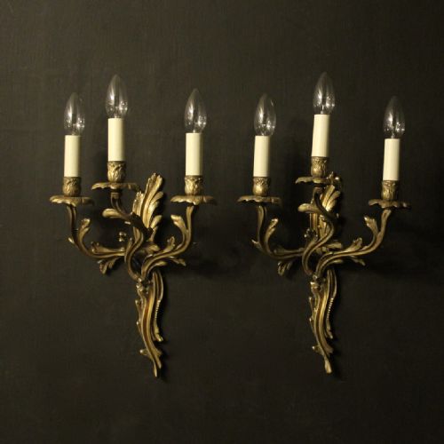 French Pair of Triple Arm Antique Wall Lights