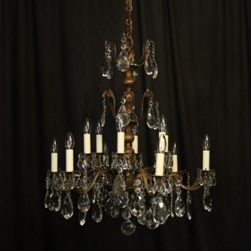 Italian Gilded Bronze & Crystal 12 Light Antique Chandelier