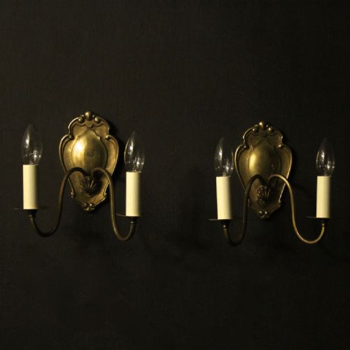 English Pair of Brass Antique Wall Lights