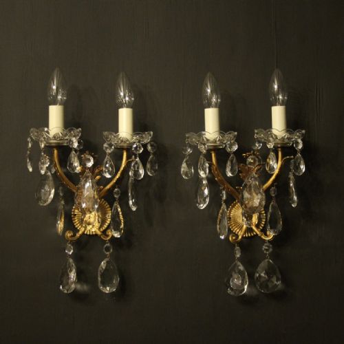 French Pair of Gilded Twin Arm Wall Lights
