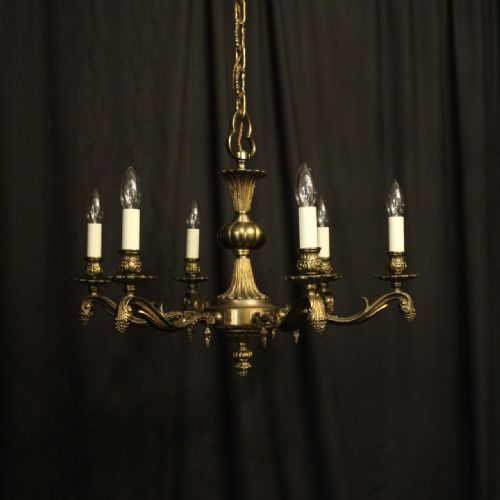 French Gilded Brass 6 Light Chandelier