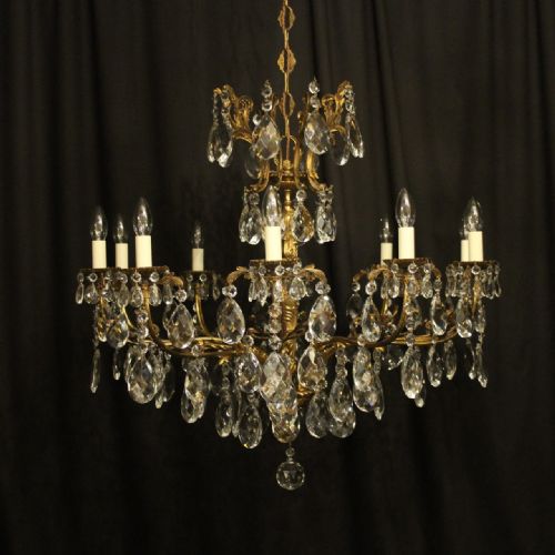 Italian Gilded Bronze & Crystal 10 Light Antique Chandelier