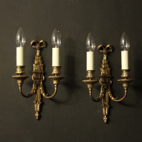 French Pair of Bronze Antique Wall Lights
