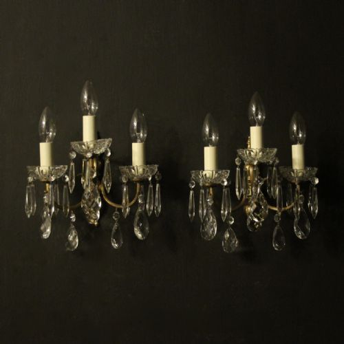 French Pair of Gilded Triple Arm Wall Lights