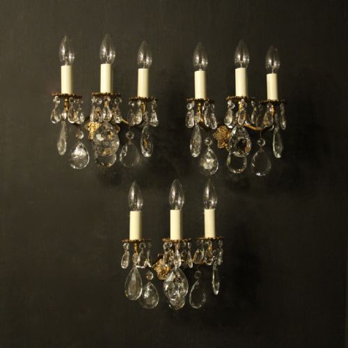 Italian Set of 3 Gilded Triple Arm Wall Lights