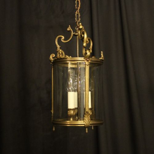 French Gilded Triple Light Antique Hall Lantern
