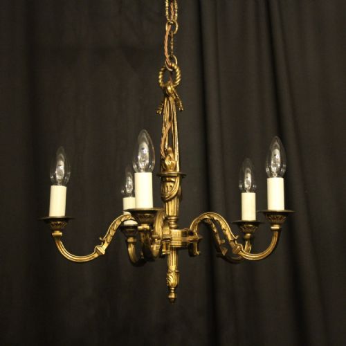 French Gilded 5 Light Antique Chandelier