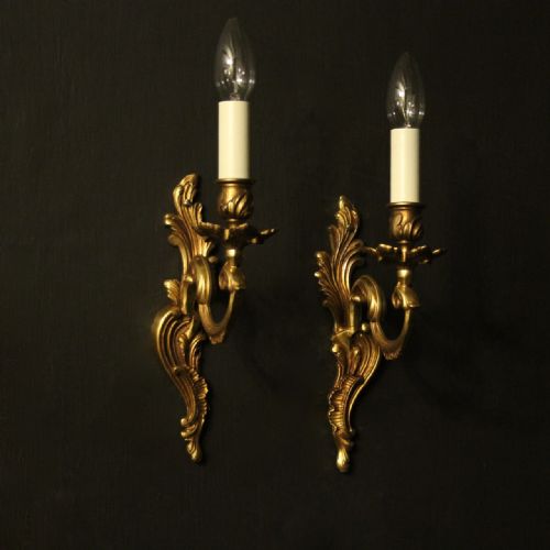 French Pair of Bronze Single Arm Wall Lights