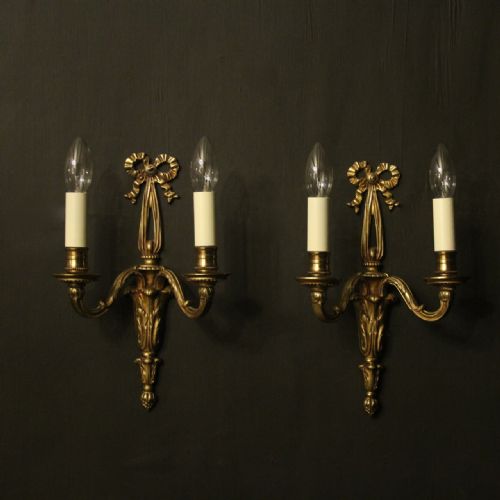 French Pair of Gilded Bronze Ribbon Antique Wall Lights