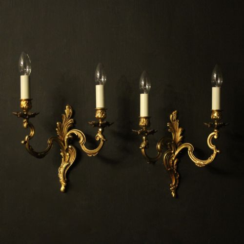 French Pair of Gilded Twin Arm Antique Wall Lights