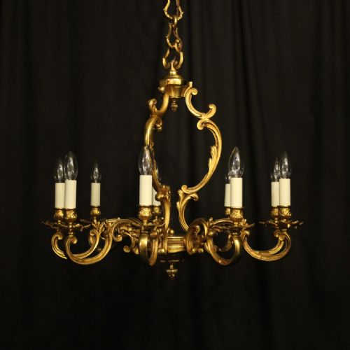 French Gilded Bronze 8 Light Antique Chandelier