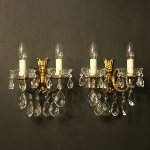 Italian Pair of Gilded Twin Arm Wall Lights