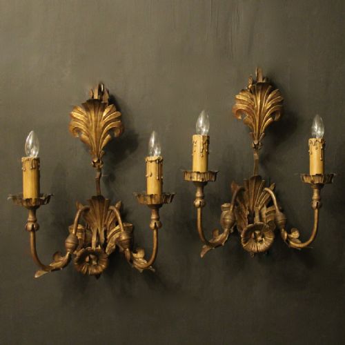Florentine Pair of Gilded Twin Arm Wall Lights