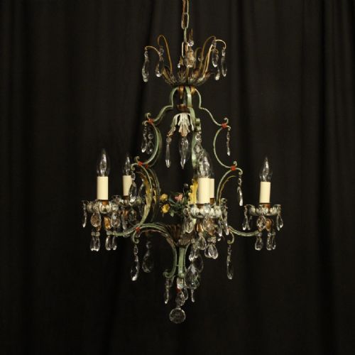 French Birdcage 6 Light Polychrome Chandelier