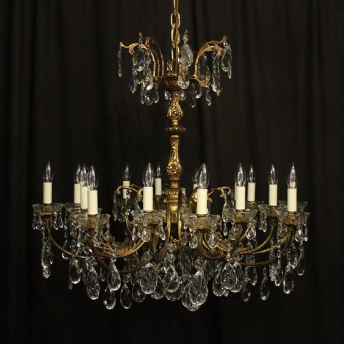 Italian Gilded Bronze & Crystal 16 Light Antique Chandelier