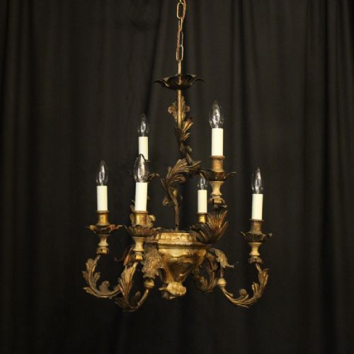 Italian 19th C 6 Light Polychrome Antique Chandelier
