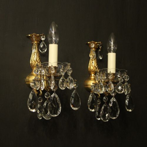 French Pair of Gilded Bronze Single Arm Antique Wall Lights
