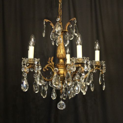 French Gilded Bronze 5 Light Antique Chandelier