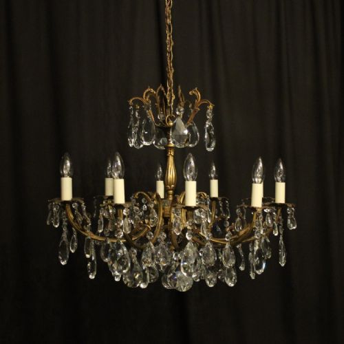 Italian Gilded 10 Light Crystal Antique Chandelier