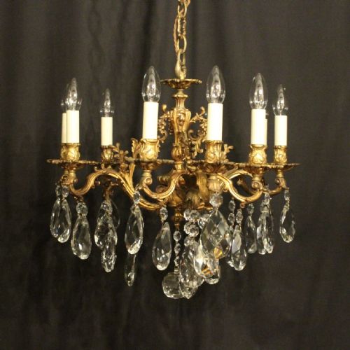 Italian Gilded Bronze  & Crystal 9 Light Antique Chandelier