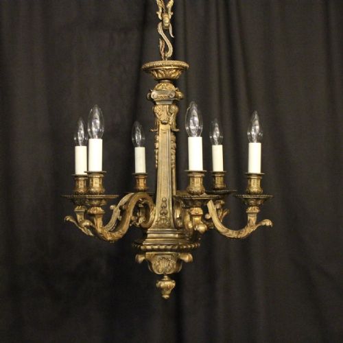 English 19th C Gilded Bronze 6 Light Antique Chandelier