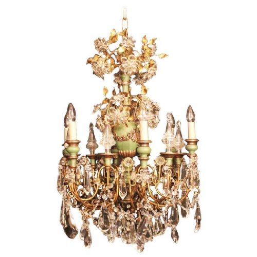 Italian Florentine 6 Light Polychrome & Crystal Chandelier