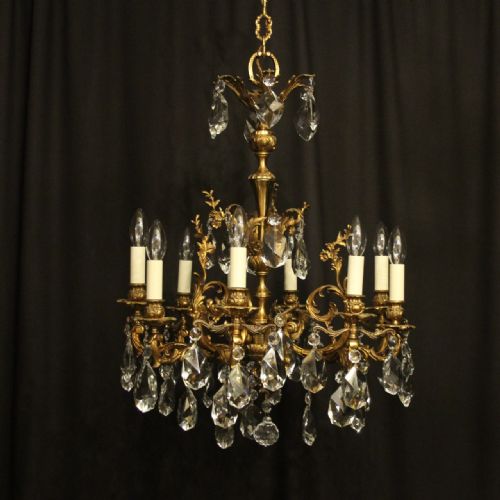 Italian Gilded Bronze 9 Light Antique Chandelier
