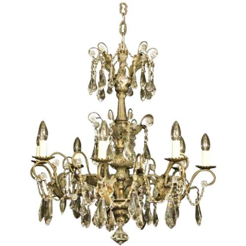 Italian Silvered & Crystal 8 Light Antique Chandelier