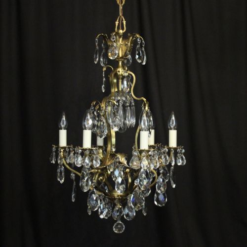 French Birdcage Gilt & Crystal 7 Light Antique Chandelier