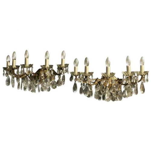 Italian Pair of Gilded Five Arm Antique Wall Lights