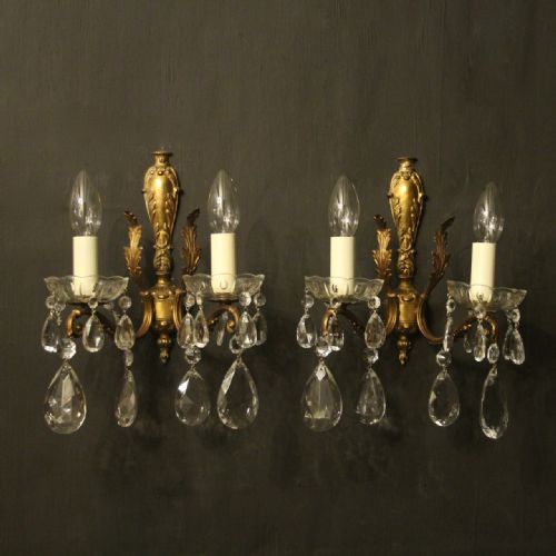 Italian Pair of Gilded Twin Arm Wall Lights