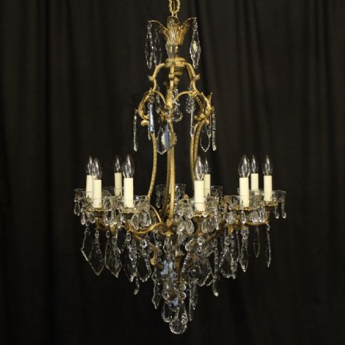 French Gilded Bronze & Crystal 10 Light Chandelier