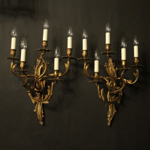 French 19th Century Gilded Bronze 5 Arm Antique Wall Sconces