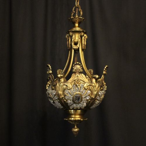 French Gilded Bronze Triple Light Antique Chandelier