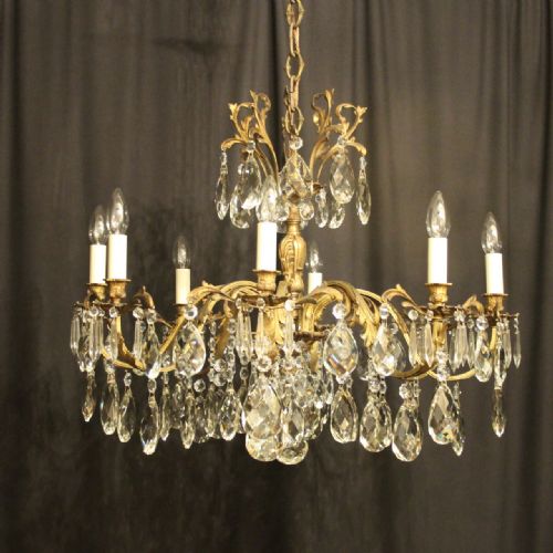 Italian Gilded Bronze & Crystal 8 Light Antique Chandelier