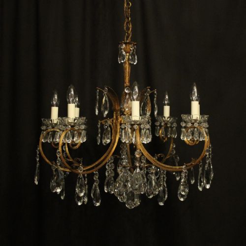 Italian Gilded Bronze & Crystal 8 Light Antique Chandelier
