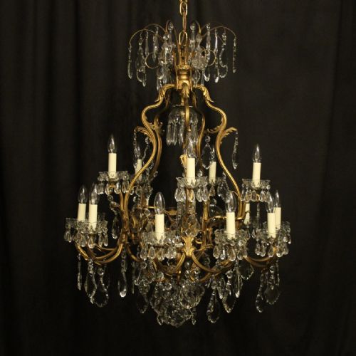 French Large Gilded Bronze & Crystal 16 Light Antique Chandelier