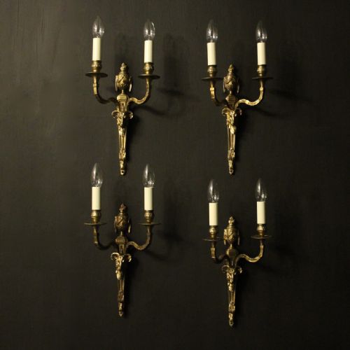 English Set of 4 Bronze Antique Wall Lights