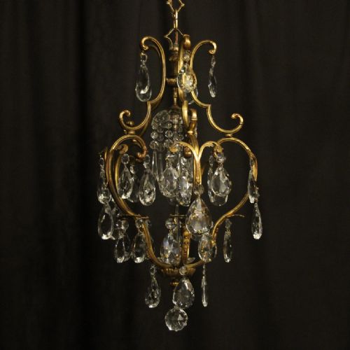 French Birdcage Bronze Single Light Antique Chandelier